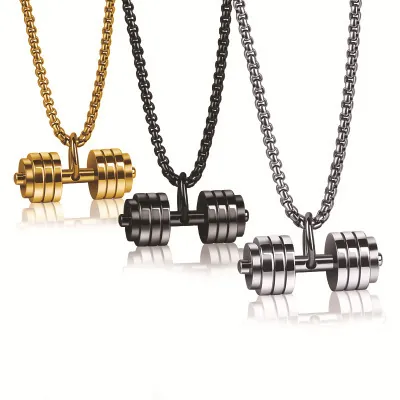 Collana con Pendente a Forma di Manubrio da Fitness in Acciaio al Titanio da Uomo Collana a Catena Sportiva in Acciaio Inossidabile