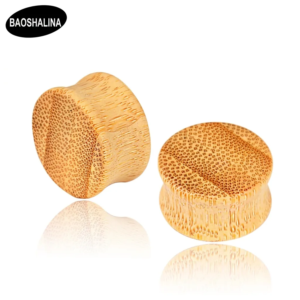 Natural Bamboo Ear Plugs Solid Wood Double Flared Saddle Flesh Tunnels Piercing Jewelry Organic Body Jewelry