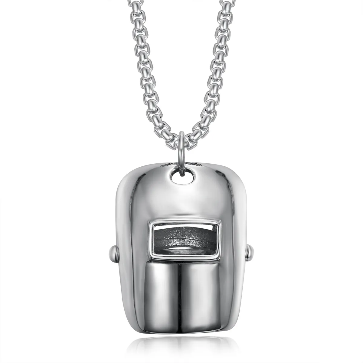 Industrial Style Titanium Steel Welding Mask Pendant Necklace Polished Helmet Pendant For Men Women Unique Fashion Jewelry