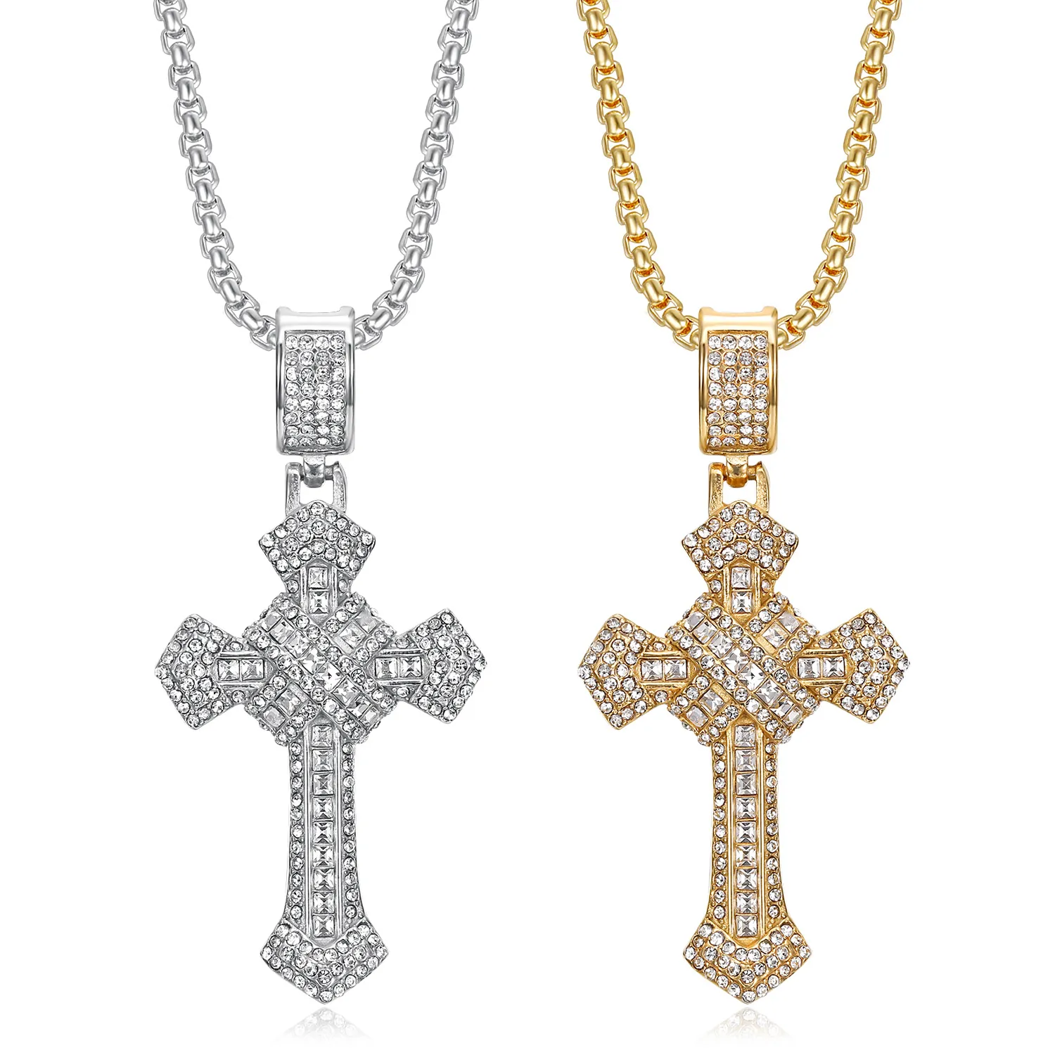 Hip Hop Edelstahl Kreuz Anhänger Halskette Für Herren Damen Iced Out Strass Kreuz Halskette Individualistischer Schmuck Modegeschenk