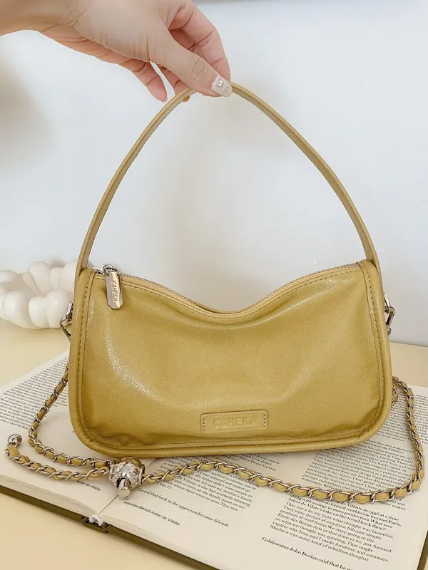 Women PU Leather Pleated Pillow Crossbody Bag With Metal Chain Strap Versatile Shoulder Handbag Daily New Style Purse