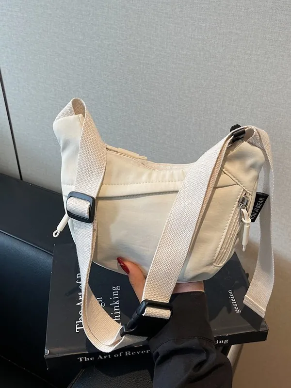 Women Casual Crescent Crossbody Bag Lightweight Nylon Polyester Shoulder Bag Solid Color Dumpling Bag For Commute Travel