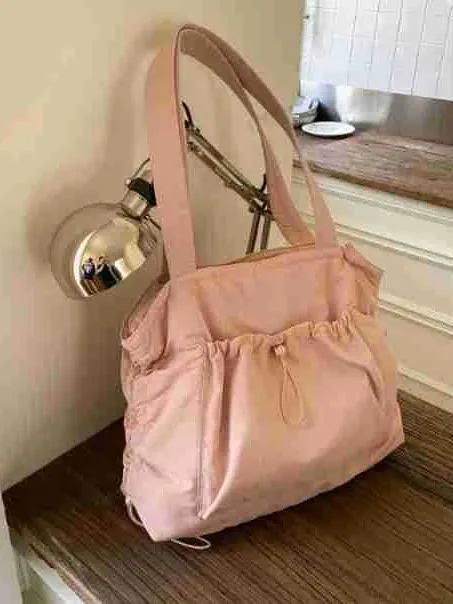 Damen Große Nylon Einkaufstasche Plissee Kordelzug Schultertasche Für Die Arbeit Pendeln Vielseitig Einfache Lässige Handtasche