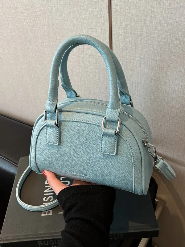 Sac Boston Mini en Cuir PU Galet pour Femmes Sac Bowling Élégant Porté Main Bandoulière Sac Oreiller Accessoire de Mode