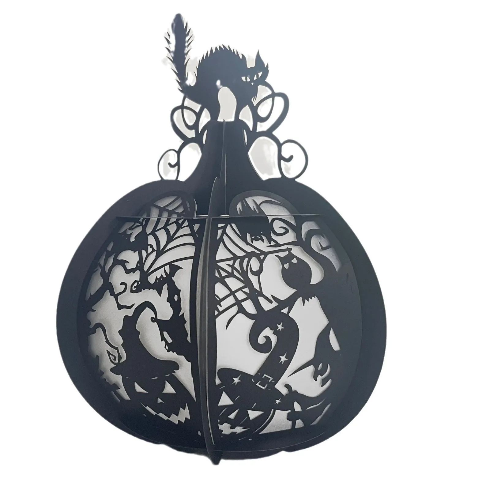 Halloween 3D Hollow Paper Lantern Glowing Pumpkin Cat Bat Spider Design Party Decoration Light DIY Festive Ornament