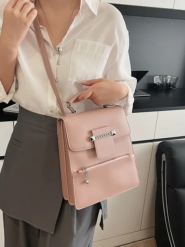 Mode Damen PU Leder Handtasche Große Kapazität Schulter Umhängetasche Mit Metallkette Nieten Detail Koreanische Box Tasche