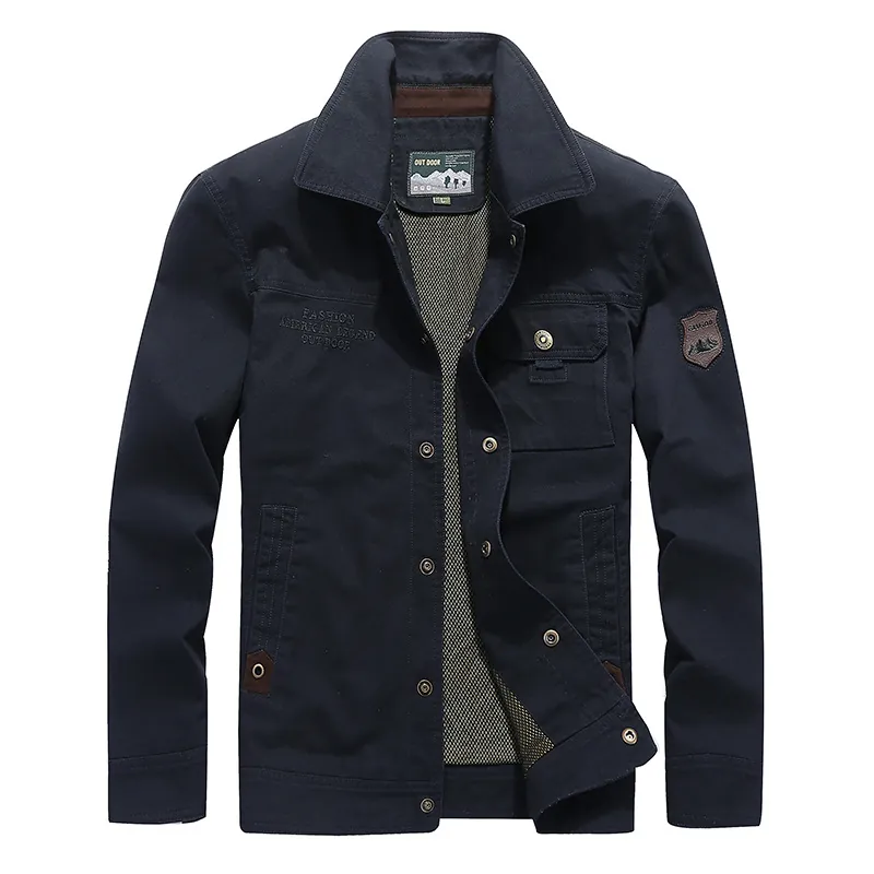 Men's Casual Cotton Cargo Jacket With Lapel Collar Single Breasted Multi Pocket Outdoor Fashion Work Coat Outwear For Men