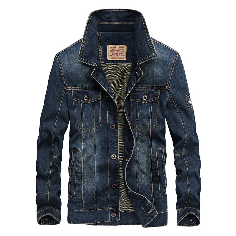 Men's Casual Denim Jacket Retro Washed Cotton Blend Outerwear With Multi Pockets And Back Embroidery Fashion Windproof Jean Coat