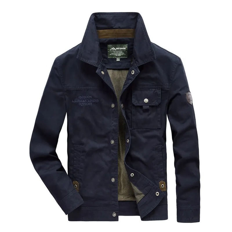 Men's Casual Outdoor Jacket Stand Collar Cotton Loose Fit Workwear Coat Multi Pockets Fashion Windbreaker Outerwear Top