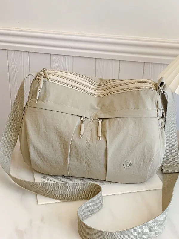 Lightweight Nylon Pleated Crossbody Bag For Women Multi-Pocket Shoulder Bag Casual Large Capacity Travel Messenger Bag