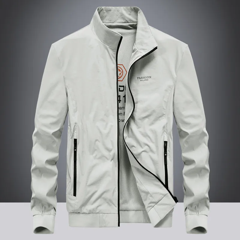 Men's Casual Stand Collar Jacket Lightweight Polyester Outerwear Solid Color Windbreaker Zip Up Coat Spring Autumn Fashion