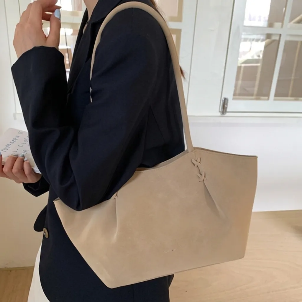 Grand Sac Cabas en Cuir PU Minimaliste pour Femmes Texture Givrée Sac à Bandoulière Noué Sac à Main Polyvalent Navette