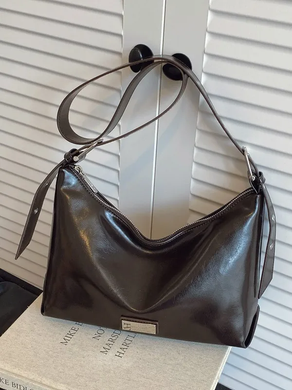 Vintage PU Leather Hobo Underarm Bag For Women Retro Maillard Pleated Dumpling Shoulder Crossbody Bag With Adjustable Strap