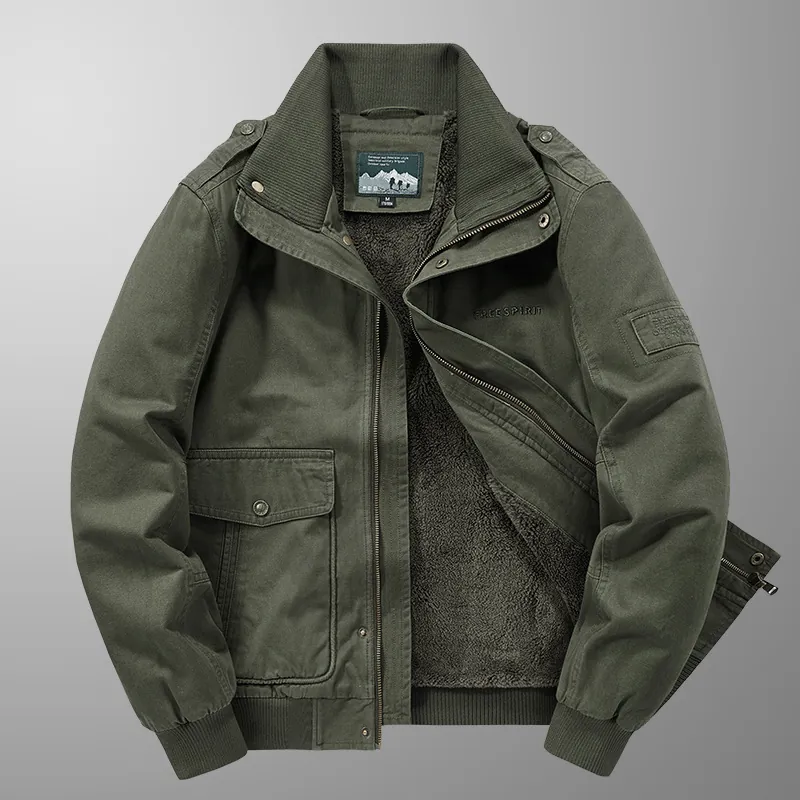 Giacca Cargo da Uomo Invernale Foderata in Pile Cotone Casual Workwear Antivento Cappotto Caldo Con Colletto Risvoltato e Tasche