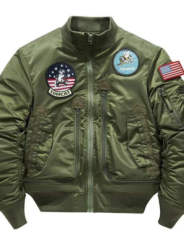 Men's Padded Flight Jacket Military Bomber Jacket With Embroidery Badges Waterproof Thickened Windproof Casual Outdoor Coat
