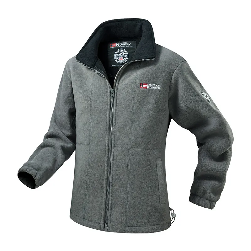 Herren Warme Fleecejacke Outdoor Norwegen Flagge Patch Stehkragen Durchgehender Reißverschluss Winter Casual Mantel