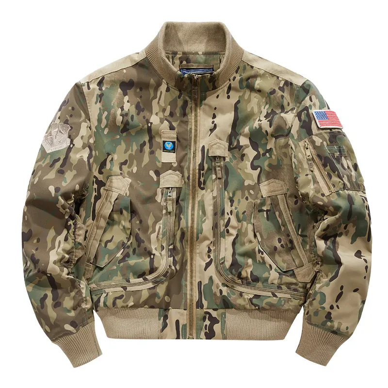 Herren Taktische MA-1 Bomberjacke Winddicht Nylon Militär Fliegerjacke Multi-Taschen Camouflage Einfarbig Oberbekleidung