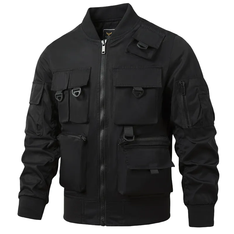 Men's American Retro Tactical Bomber Jacket Multi-Pocket Functional Windproof Waterproof Flight Jacket Outerwear Coat