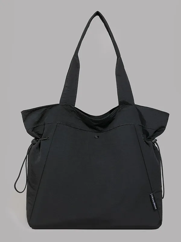 Women Large Capacity Nylon Tote Bag Casual Lightweight Commuter Shoulder Bag With Side Drawstring Pleated Handbag