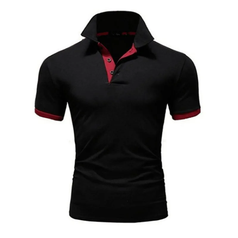Men Slim Fit Short Sleeve Polo Shirt Business Casual Contrast Trim Breathable Polyester Cotton Blend Summer Top Fashion