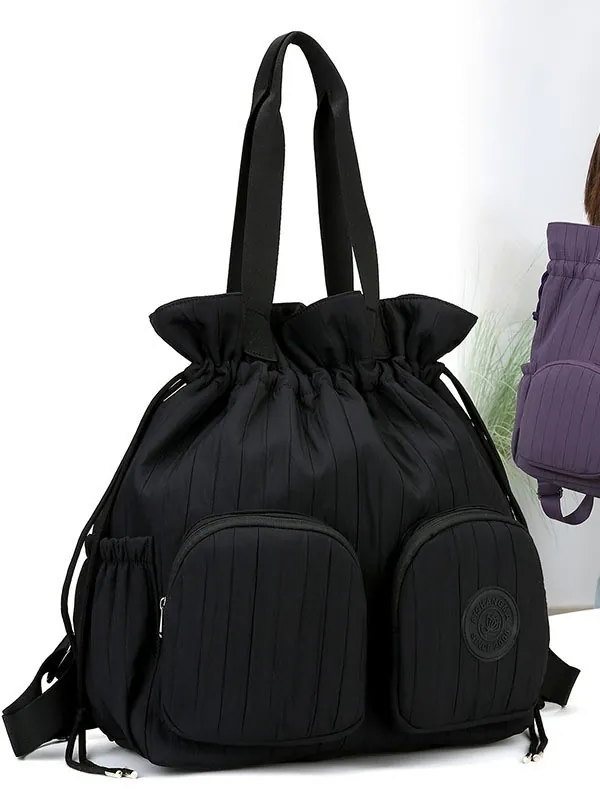 Wasserdicht Nylon Gefaltet Kordelzug Rucksack Für Damen Große Kapazität Tragetasche Schultertasche Lässig Reise Tasche