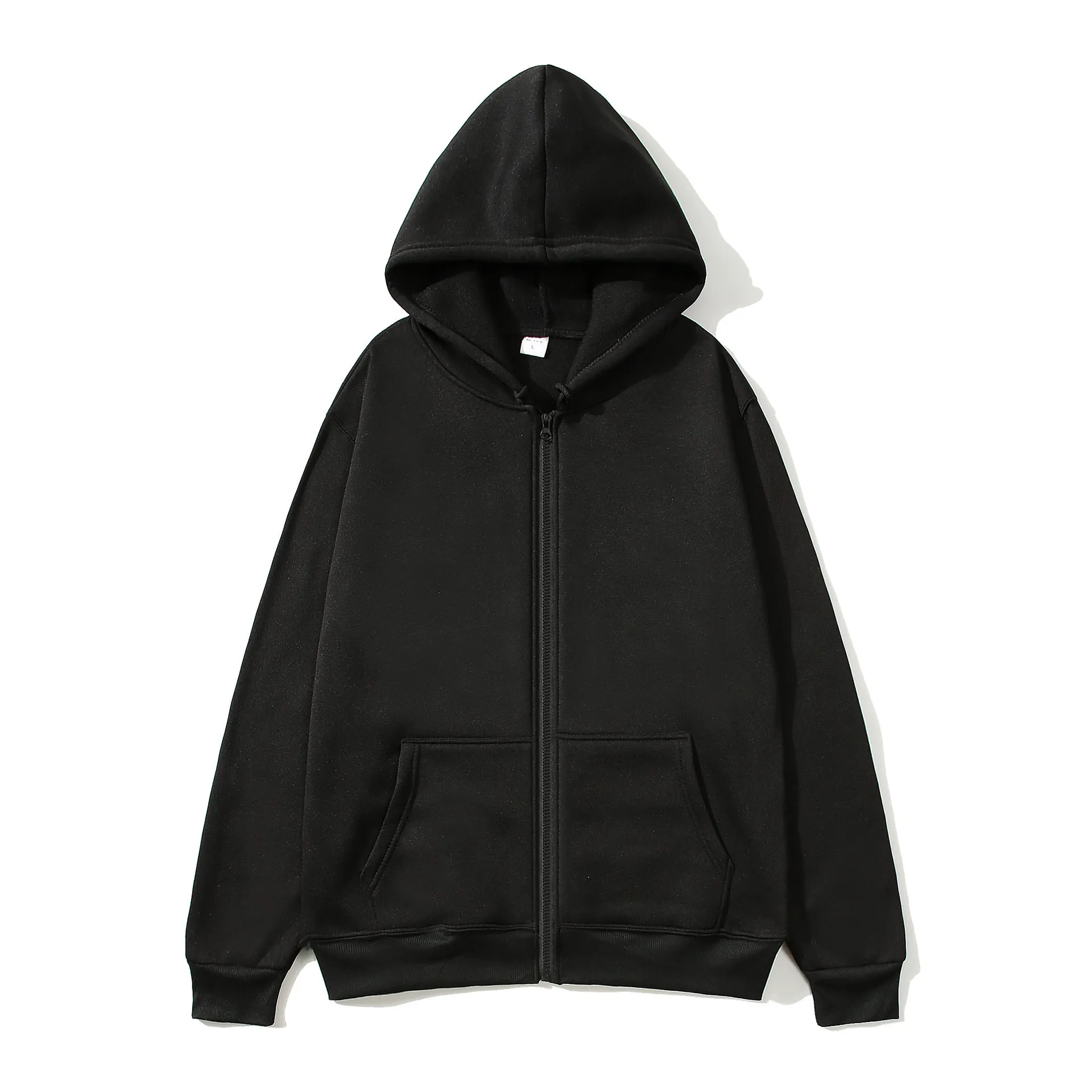 Unisex Casual Einfarbig Reißverschluss Kapuzenpullover Langarm Lockere Passform Sportbekleidung Gefütterter Sweatshirt Jacke Mit Taschen