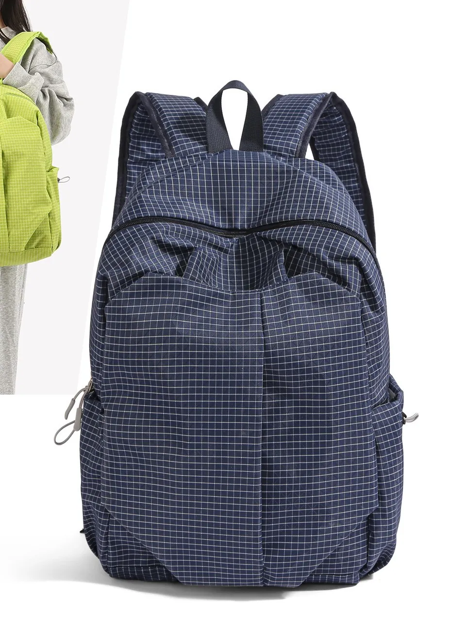 Women Plaid Pattern Backpack Waterproof Nylon Casual School Bag Lightweight Large Capacity Travel Double Shoulder Rucksack