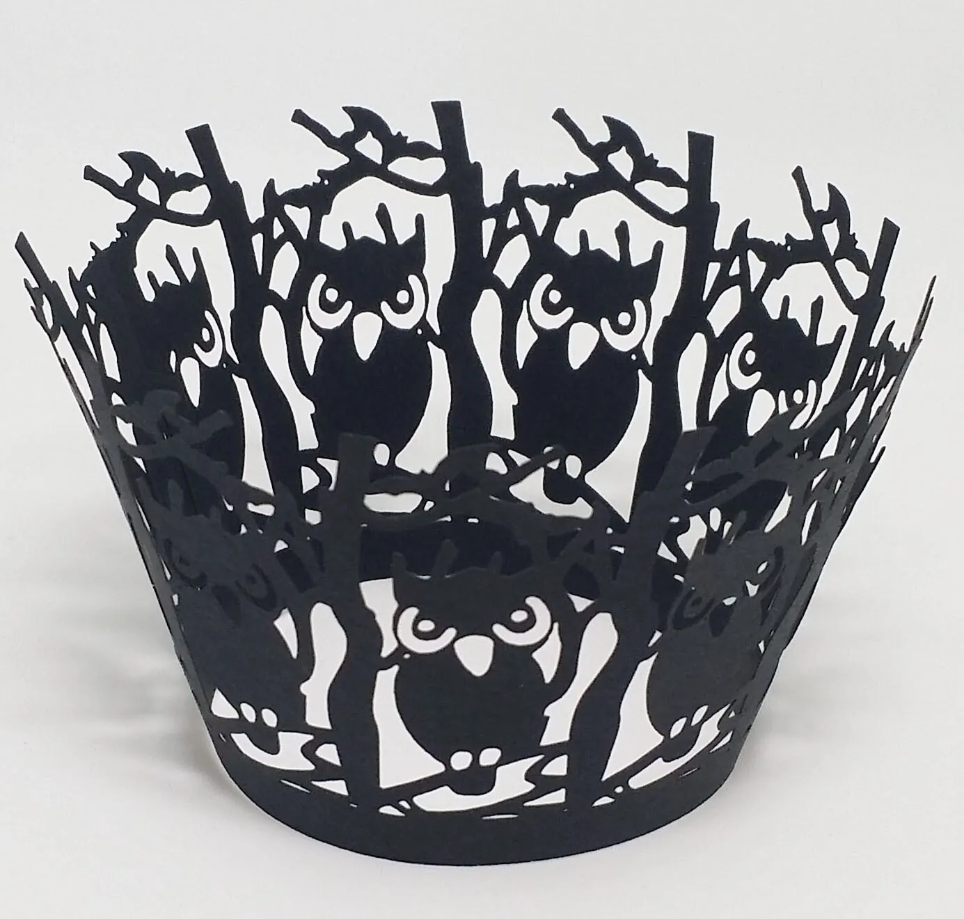 Involucro per Cupcake in Carta Perla Artificialta a Taglio Laser Con Motivo a Gufo e Rami Decorazione per Torta per Halloween