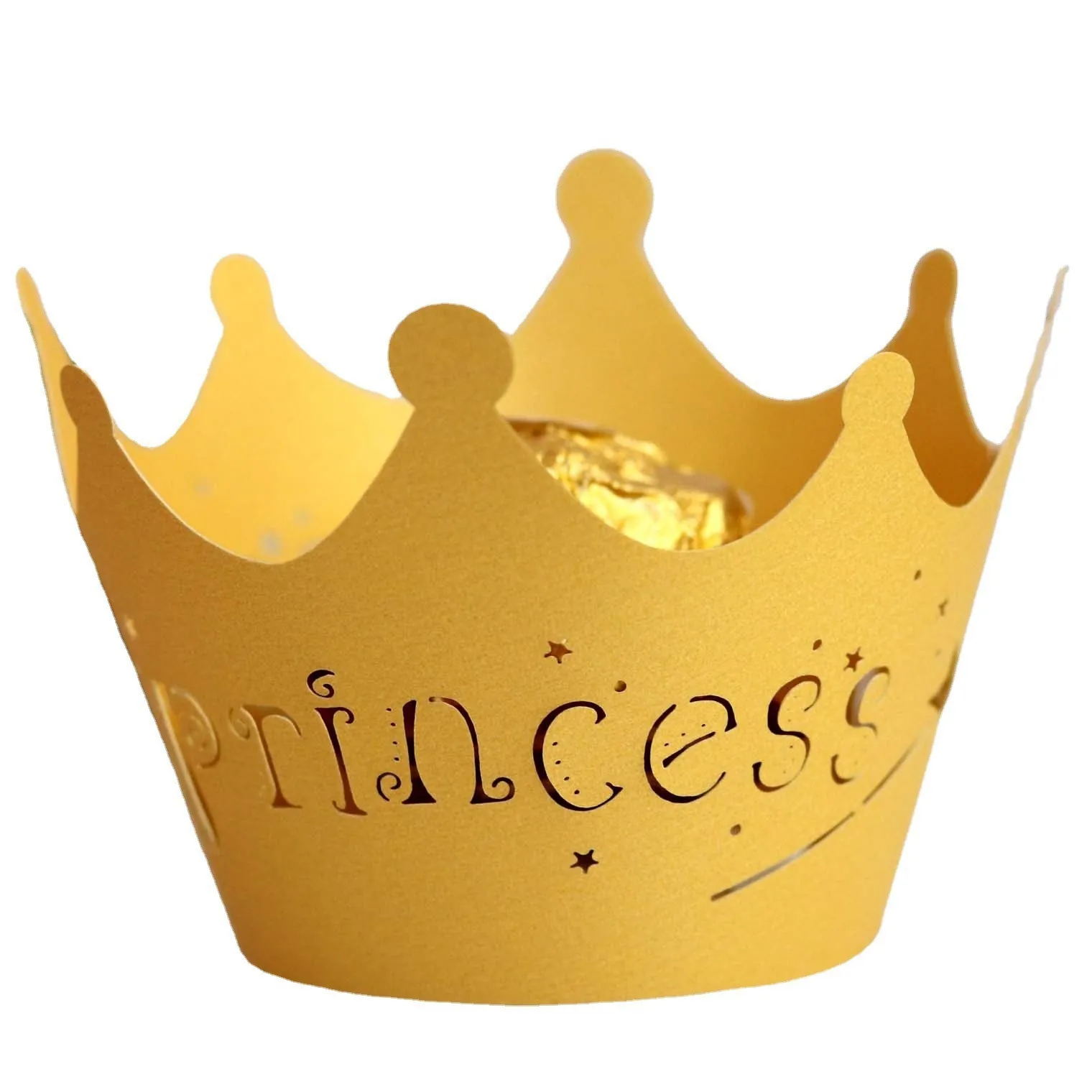 Princess Crown Laser Cut Cupcake Wrappers Artificial Pearl Paper Decorative Cake Liners For Birthday Wedding Baby Shower Party Decor