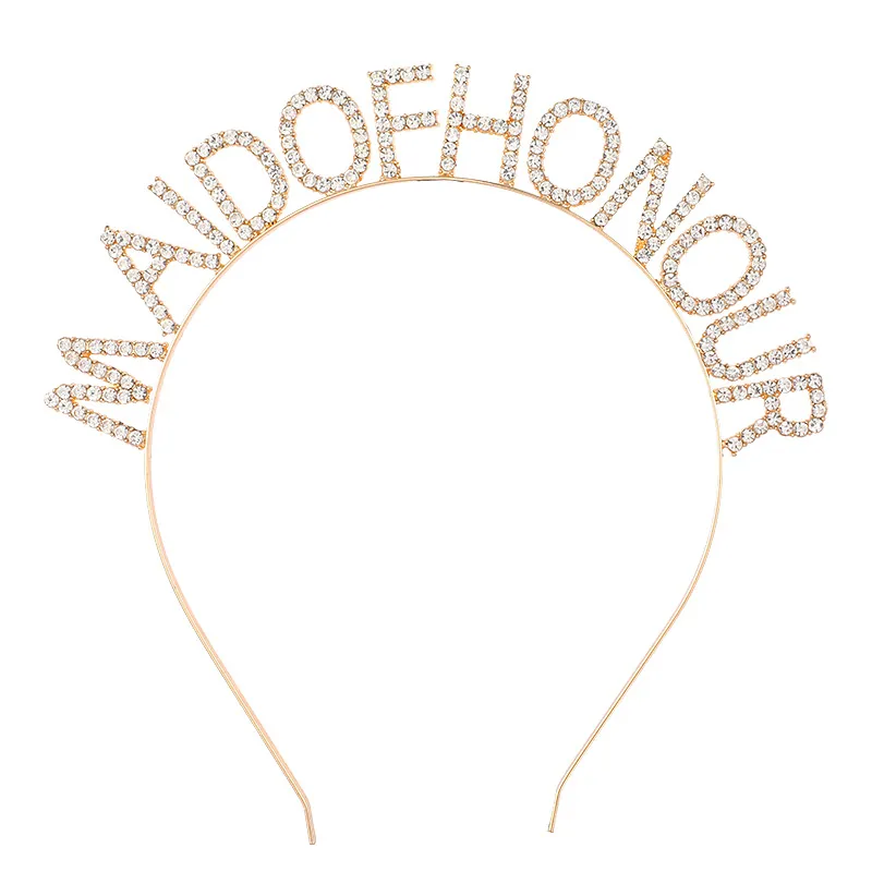 Maid Of Honour Rhinestone Letter Headband For Wedding Party Elegant Alloy Bridesmaid Tiara Hair Accessory For Women