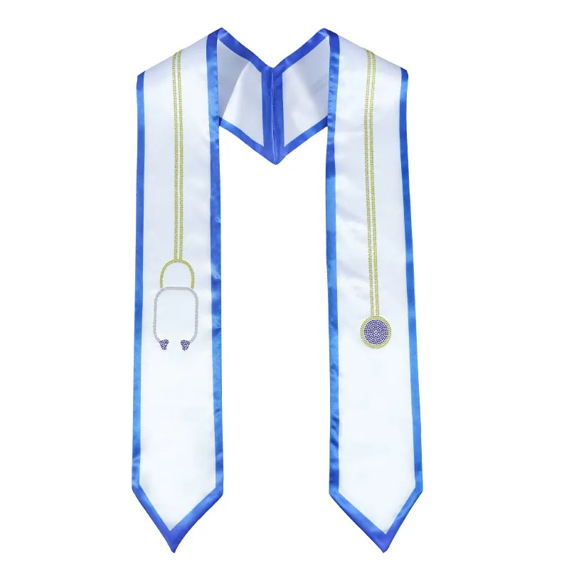 Graduation Honor Stole Doctor Nurse Satin Sash Rhinestone Stethoscope Pattern Ceremony Party Accessory Unisex Award Ribbon
