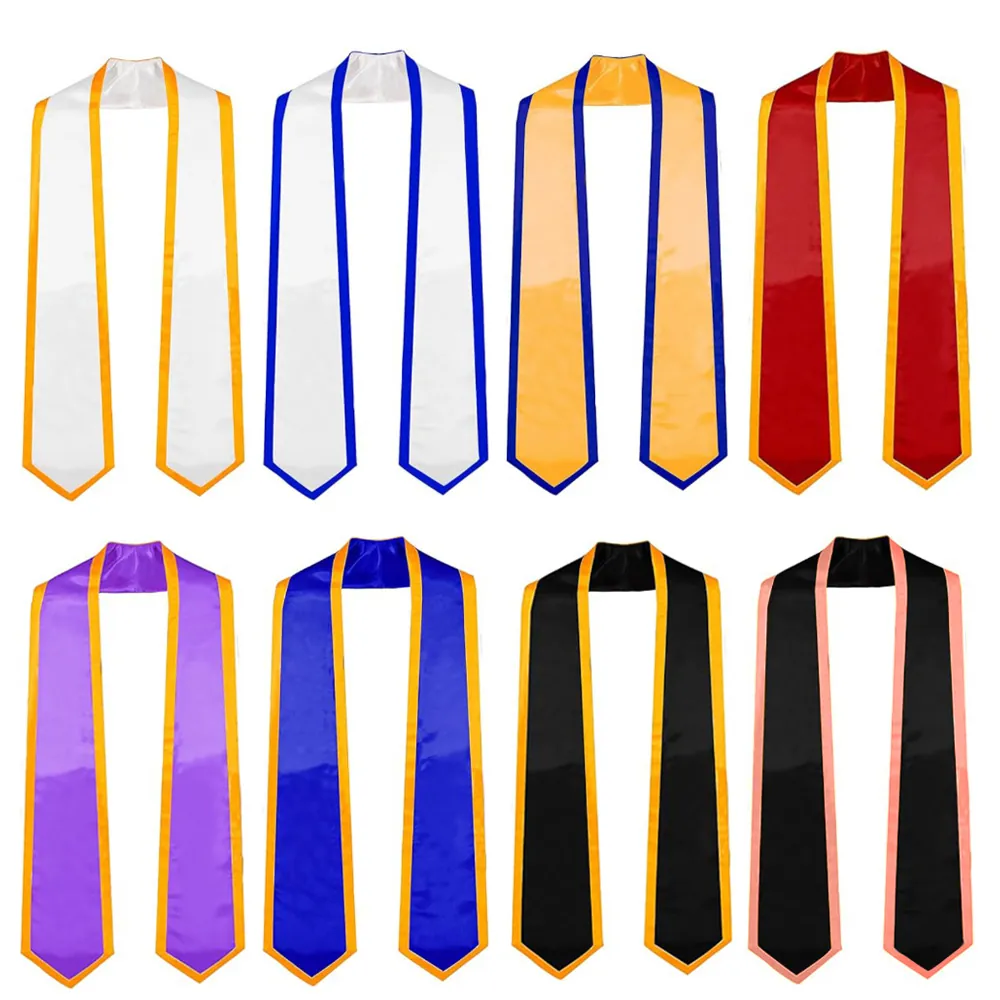 Satin Graduation Stole Sash Contrasting Edge V-Neck Academic Honor Shawl Graduation Ceremony Party Unisex Adult Students