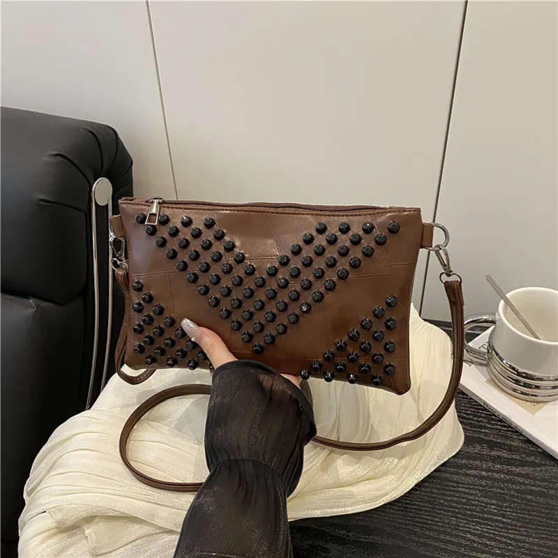 Trendy PU Leather Riveted Envelope Handbag Large Capacity Crossbody Shoulder Bag For Women Fashion Urban Minimalist Tote