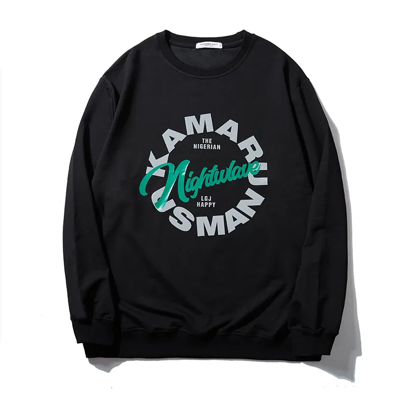 Sweat-shirt Homme Grandes Tailles Kamaru Usman Nightwave Imprimé Mélange de Coton Pullover Ample Manches Longues Top Mode Noir