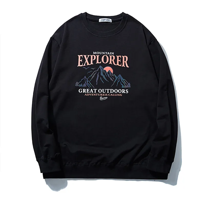 Men Plus Size Cotton Sweatshirt Mountain Explorer Print Casual Crew Neck Long Sleeve Pullover Top For Big And Tall Men