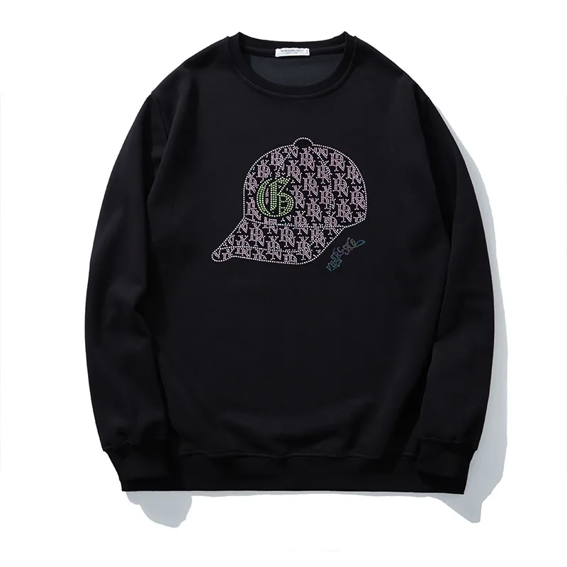 Men's Plus Size Cotton Blend Sweatshirt Loose Rhinestone Hat Graphic Long Sleeve Streetwear Pullover Big And Tall Top