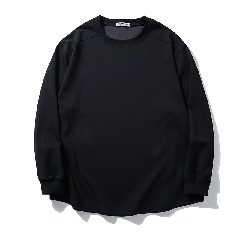 T-Shirt à Manches Longues en Coton pour Hommes Grandes Tailles Simple Couleur Unie Col Rond Épaules Tombantes Haut Décontracté