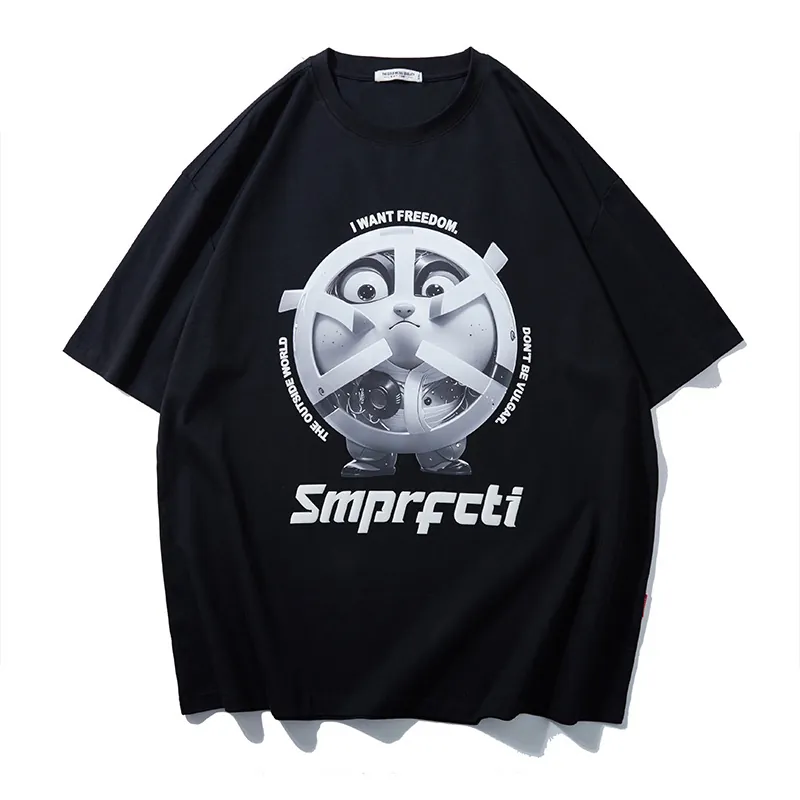 Men Plus Size UV Color Changing Printed T-Shirt Loose Fit Cotton Blend Short Sleeve Drop Shoulder Hip Hop Top