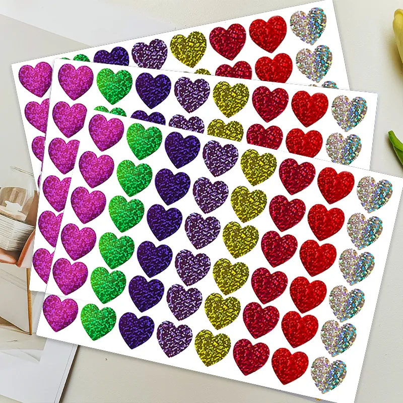 Heart Shaped Glitter Laser Stickers Self Adhesive Decorative Labels For Valentine Day Envelope Sealing Gift Wrapping DIY Scrapbook