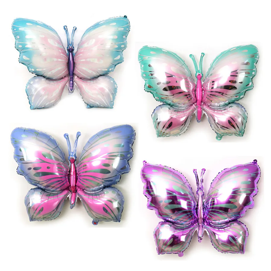 Gradient Butterfly Aluminum Foil Balloons Starry Sky Galaxy Number Balloons For Kids Birthday Party Wedding Celebration Decor