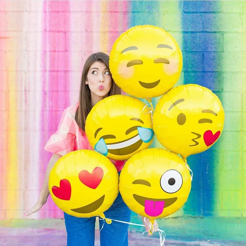 Cartoon Emoji Face Aluminum Foil Balloon Round Yellow Expression Balloon For Birthday Party Celebration Decoration
