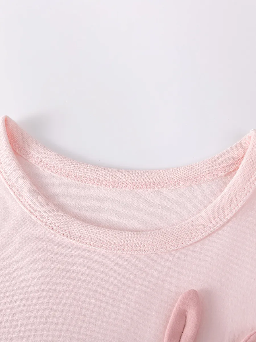 Completo di Abbigliamento Estivo per Bambine in Cotone Con T-Shirt a Maniche Corte e Pantaloni Floreali Con Applicazione Coniglio