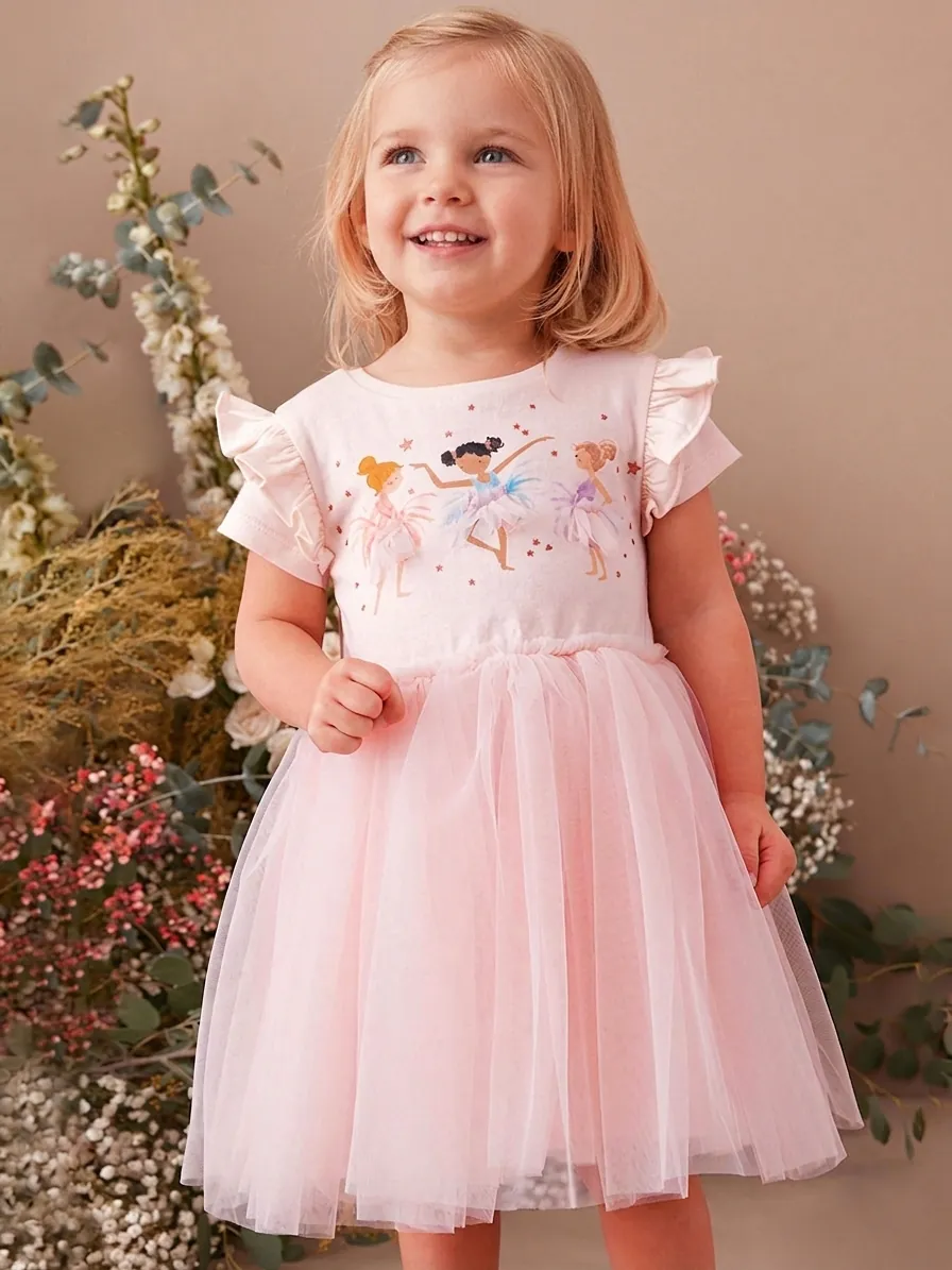 Vestito da Principessa Balletto per Bambine Top in Cotone Manica Corta Gonna in Tulle Mesh Tutu per Bambini Abbigliamento Casual Estate