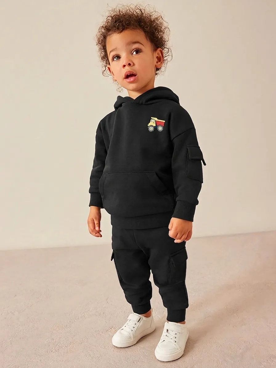 Little Maven Boys Hoodie And Pants Set Cotton Long Sleeve Excavator Print Casual Tracksuit For Kids Autumn Outfits