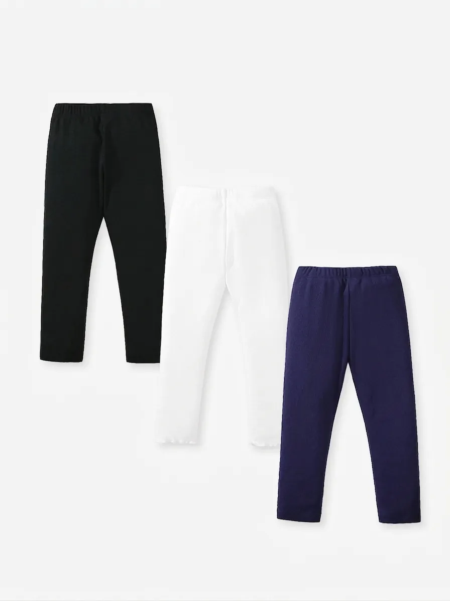 Girls Cotton Ribbed Leggings Toddler Kids High Elastic Slim Fit Basic Solid Color Autumn Knitted Long Pants Ruffle Hem