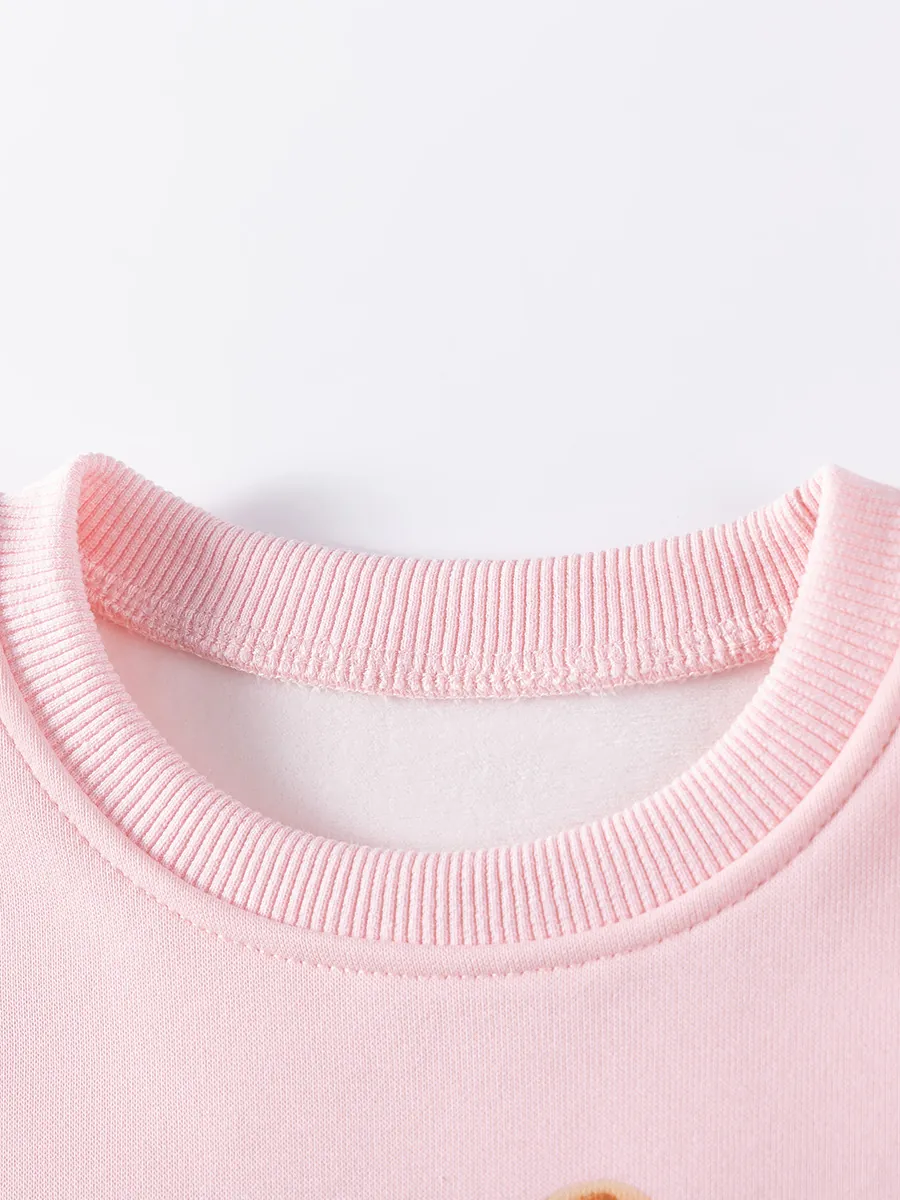 Tenues Décontractées en Molleton d'Automne Hiver pour Filles Sweat-shirt Pantalon Cartoon Rose 3D Tulle