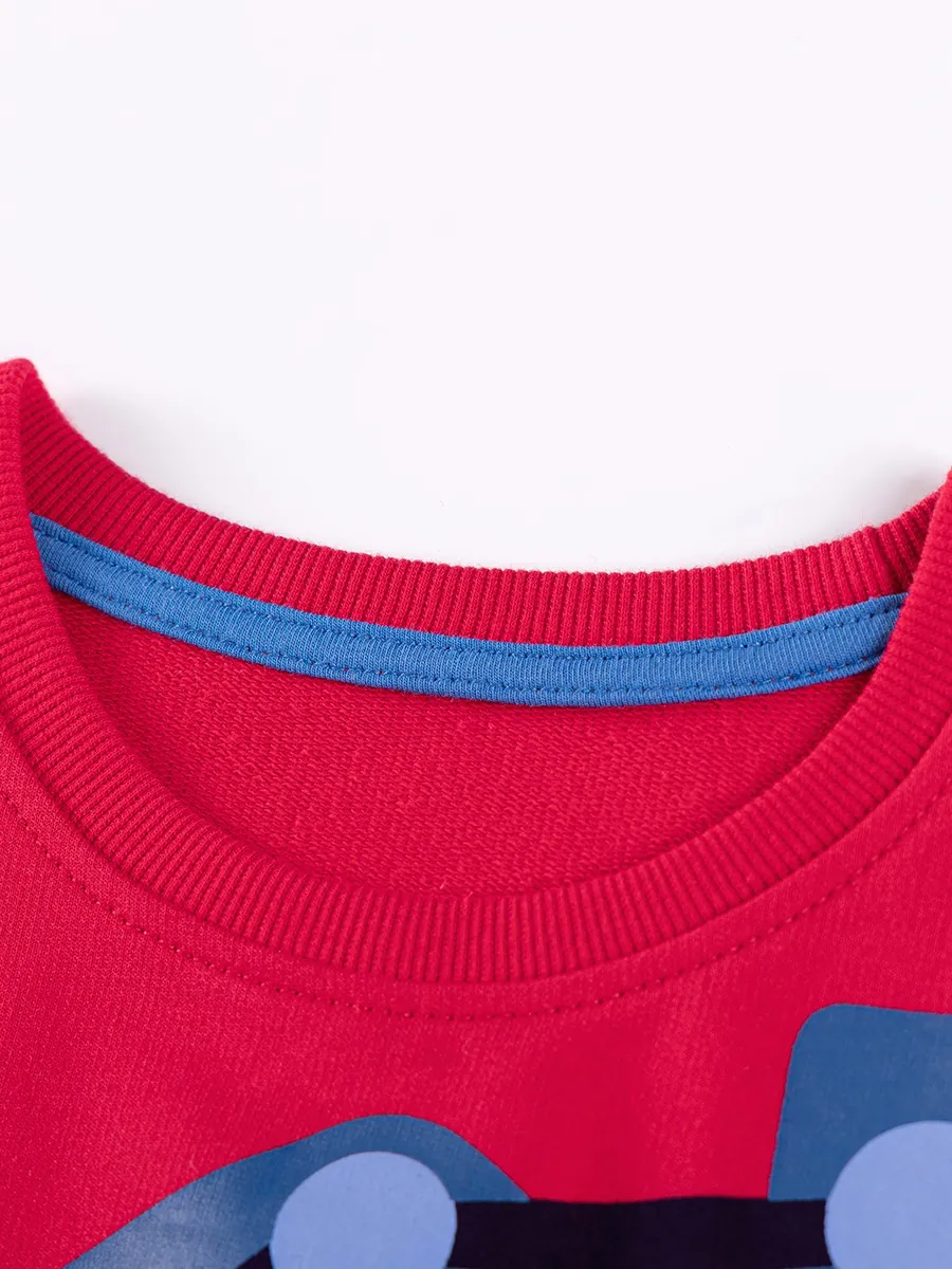 Ensemble Sweat Et Pantalon En Coton Pour Garçons Imprimé Excavatrice Dessin Animé Manches Longues Automne