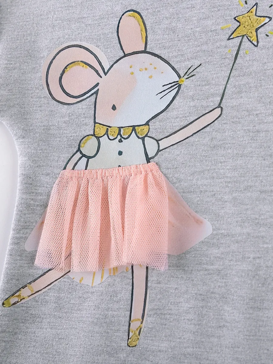 Mädchen Herbst Cartoon Kaninchen Top Und Netz Tutu Hose Set Kleinkinder Baumwolle Kleidung Outfit Für Den Alltag