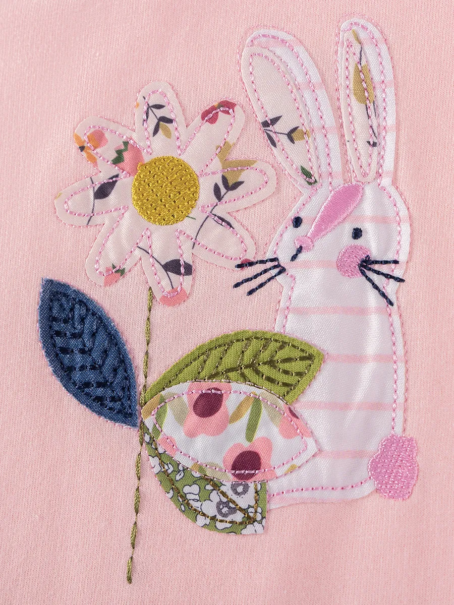 Tenue d'Automne Décontractée pour Petites Filles en Coton Manches Longues Sweat avec Applique Lapin et Pantalon Floral