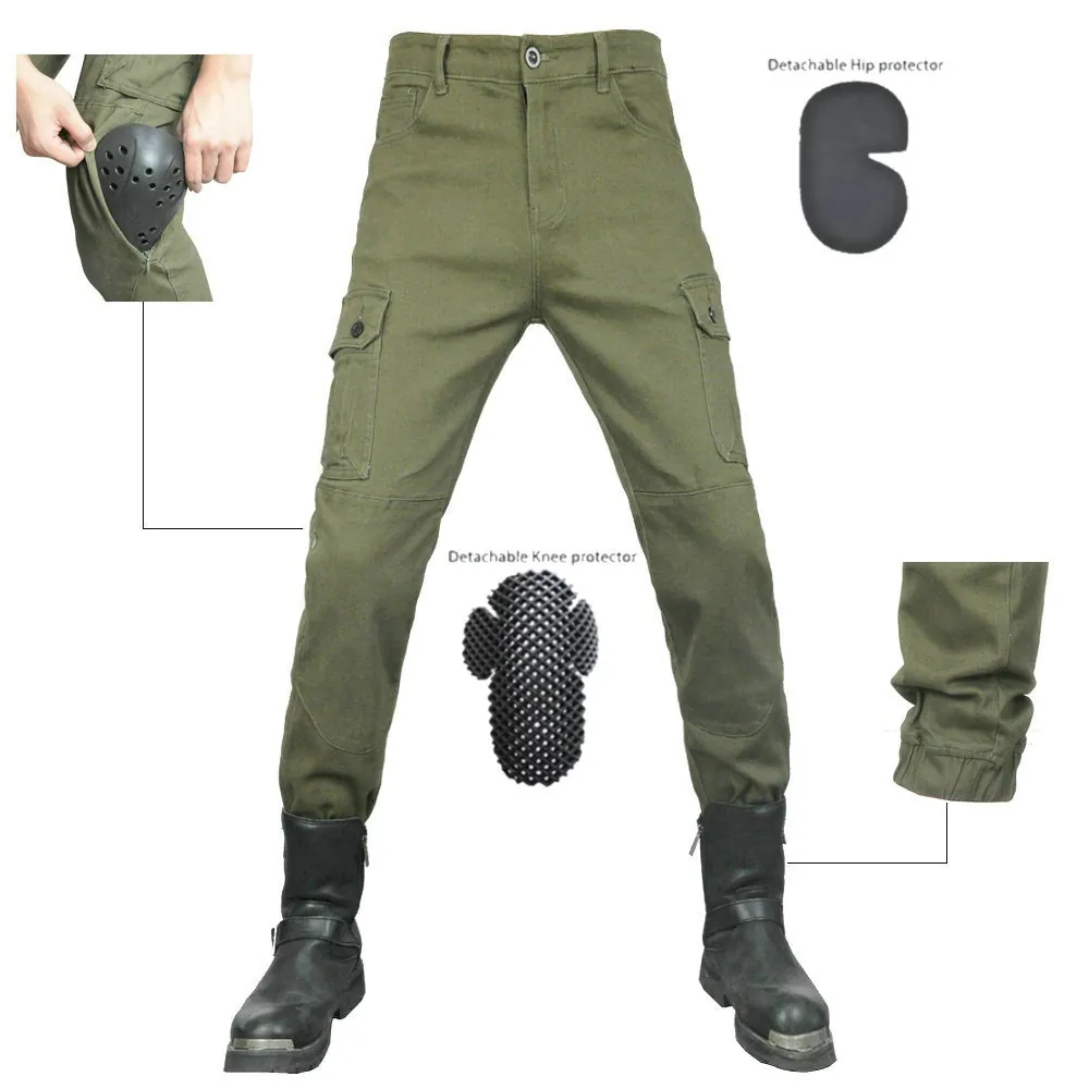 Men's Motorcycle Riding Jeans Protective Cargo Pants With Knee Hip Pads Reinforced Tactical Heavy Duty Outdoor Biker Pants